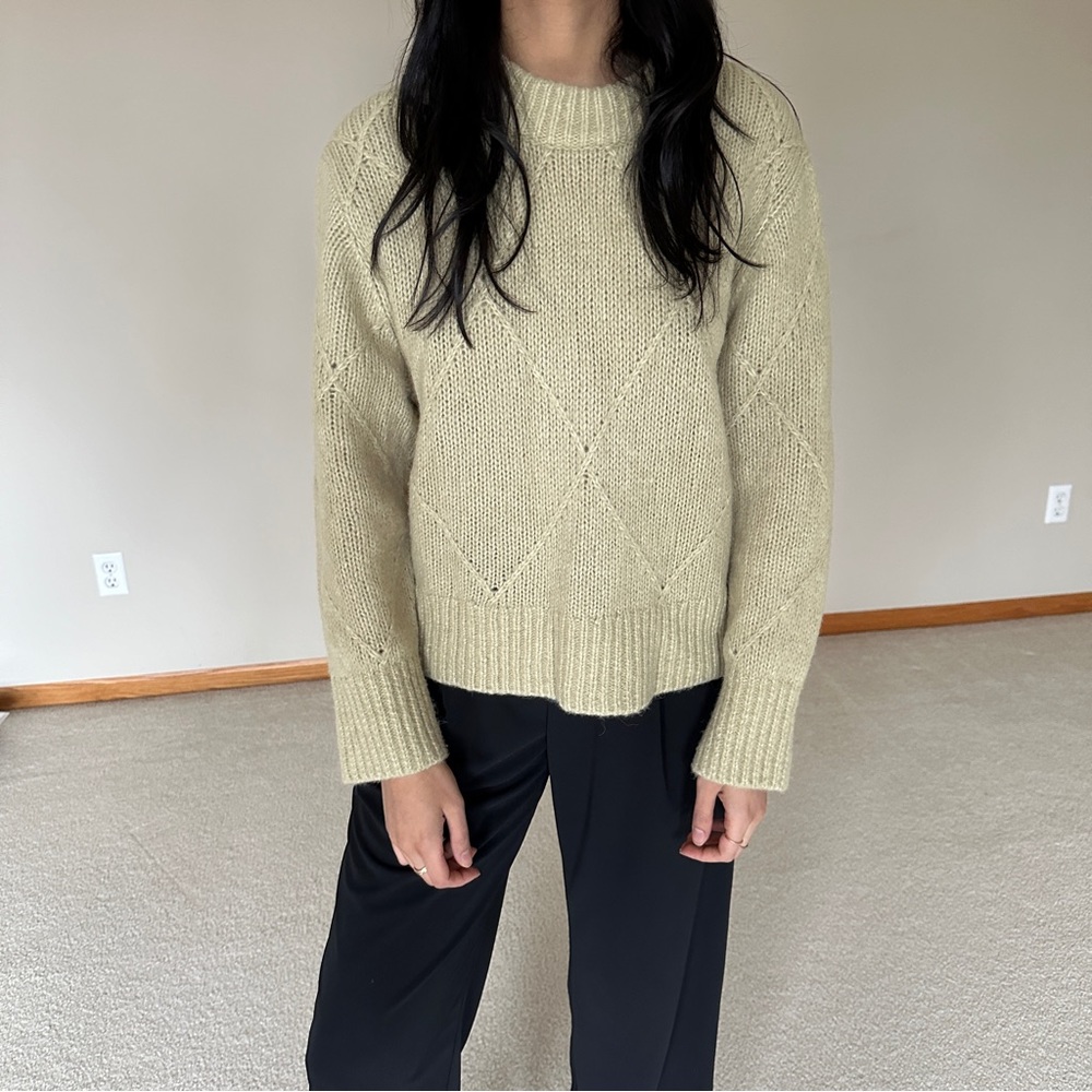 Everlane Green Diamond Stitch Crew Sweater